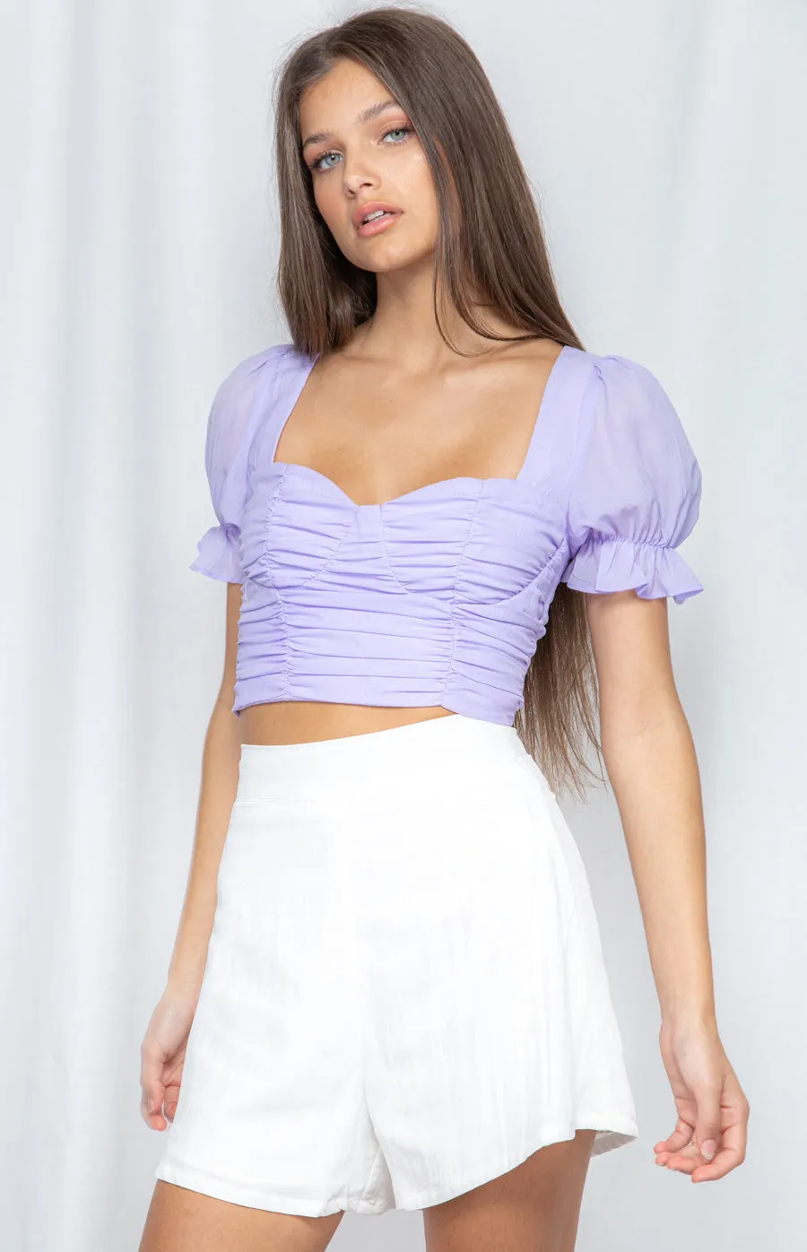 Hot Lilac Ruche Crop With Bust Detail