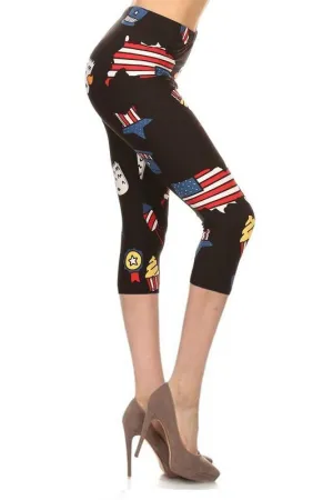 I Love America Print Capri Legging