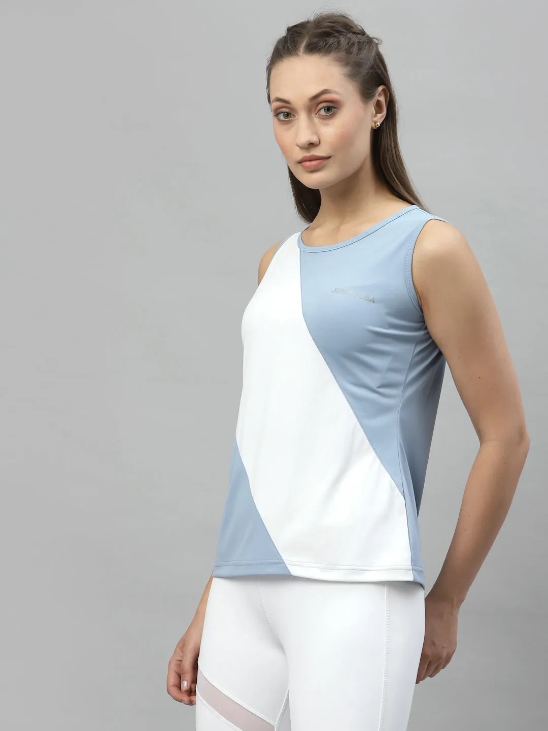 JUMP USA Women Cashmere Blue & White Tank T-shirt