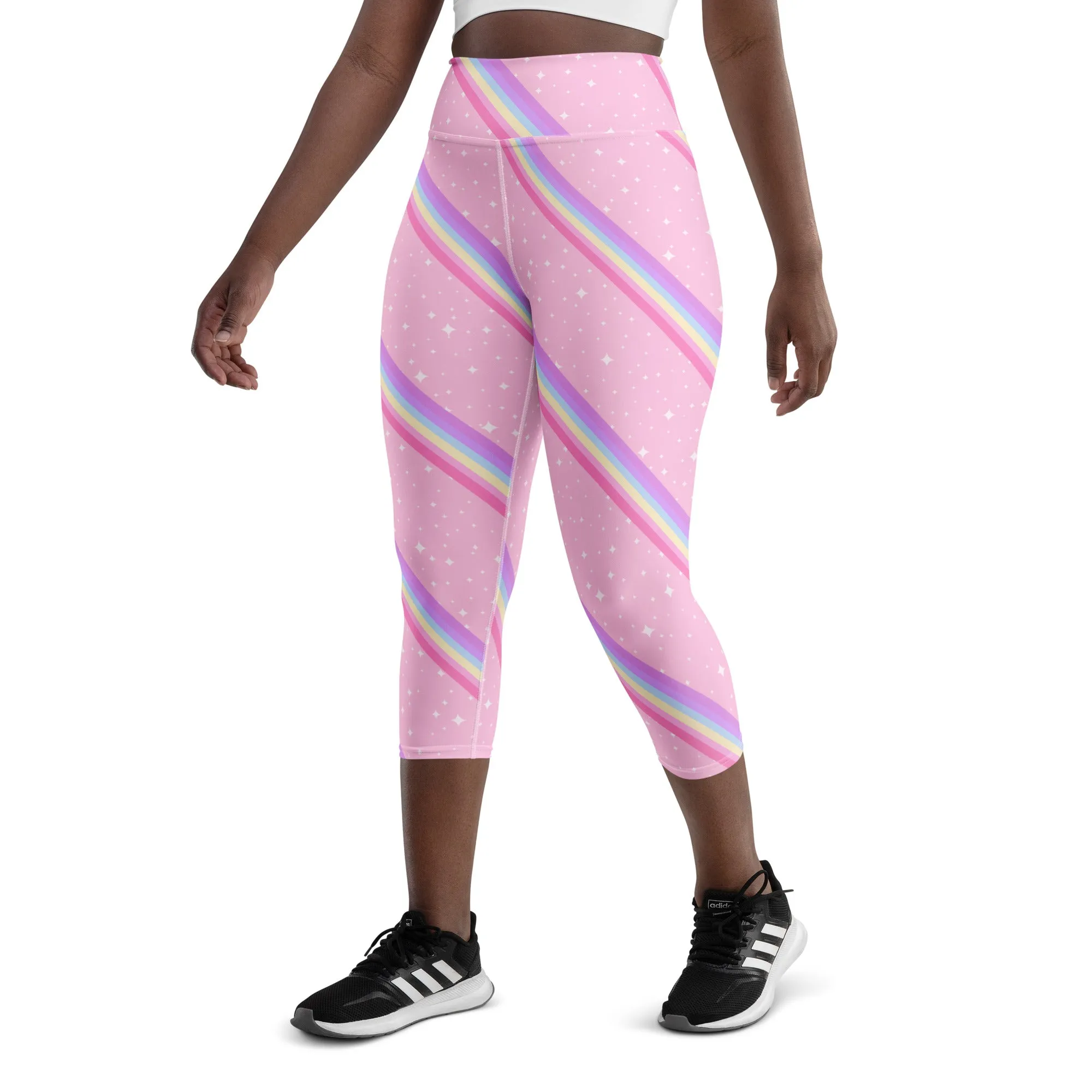 Kawaii Sparkle Cake Rainbow Beam Yoga Capri Leggings