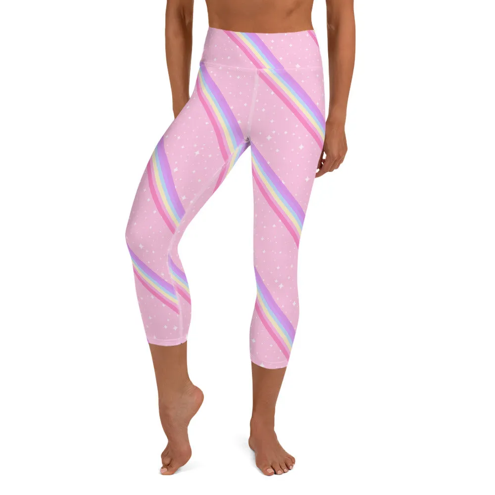 Kawaii Sparkle Cake Rainbow Beam Yoga Capri Leggings