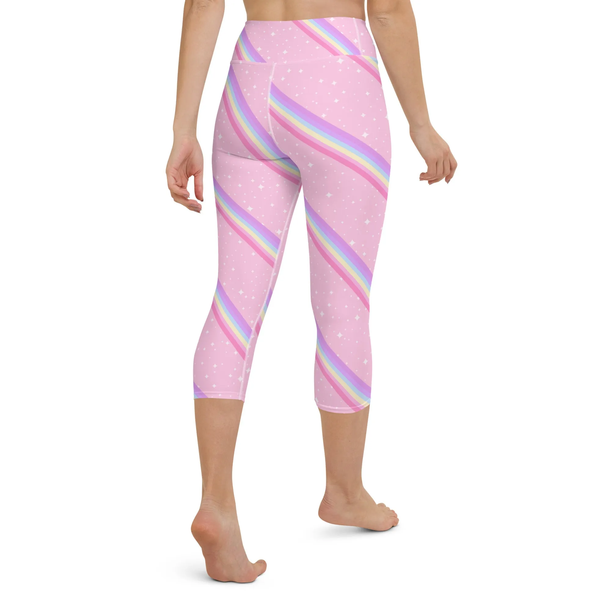 Kawaii Sparkle Cake Rainbow Beam Yoga Capri Leggings