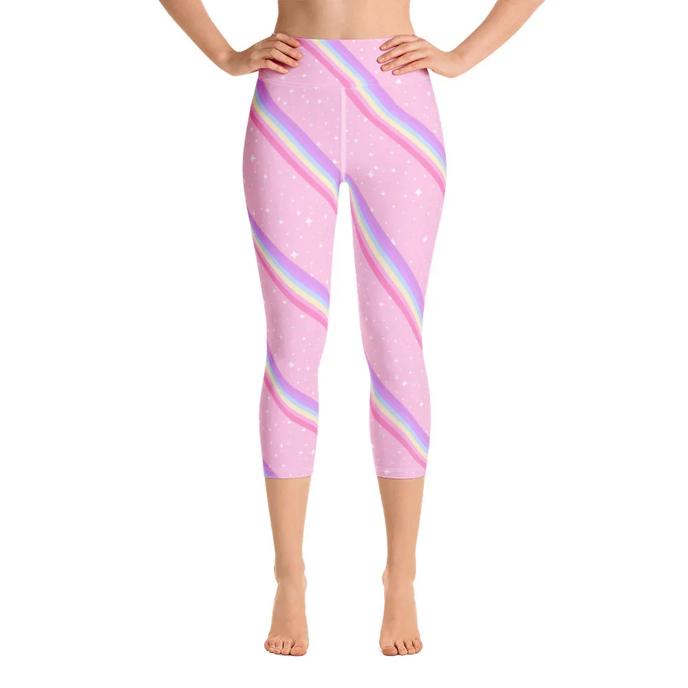 Kawaii Sparkle Cake Rainbow Beam Yoga Capri Leggings