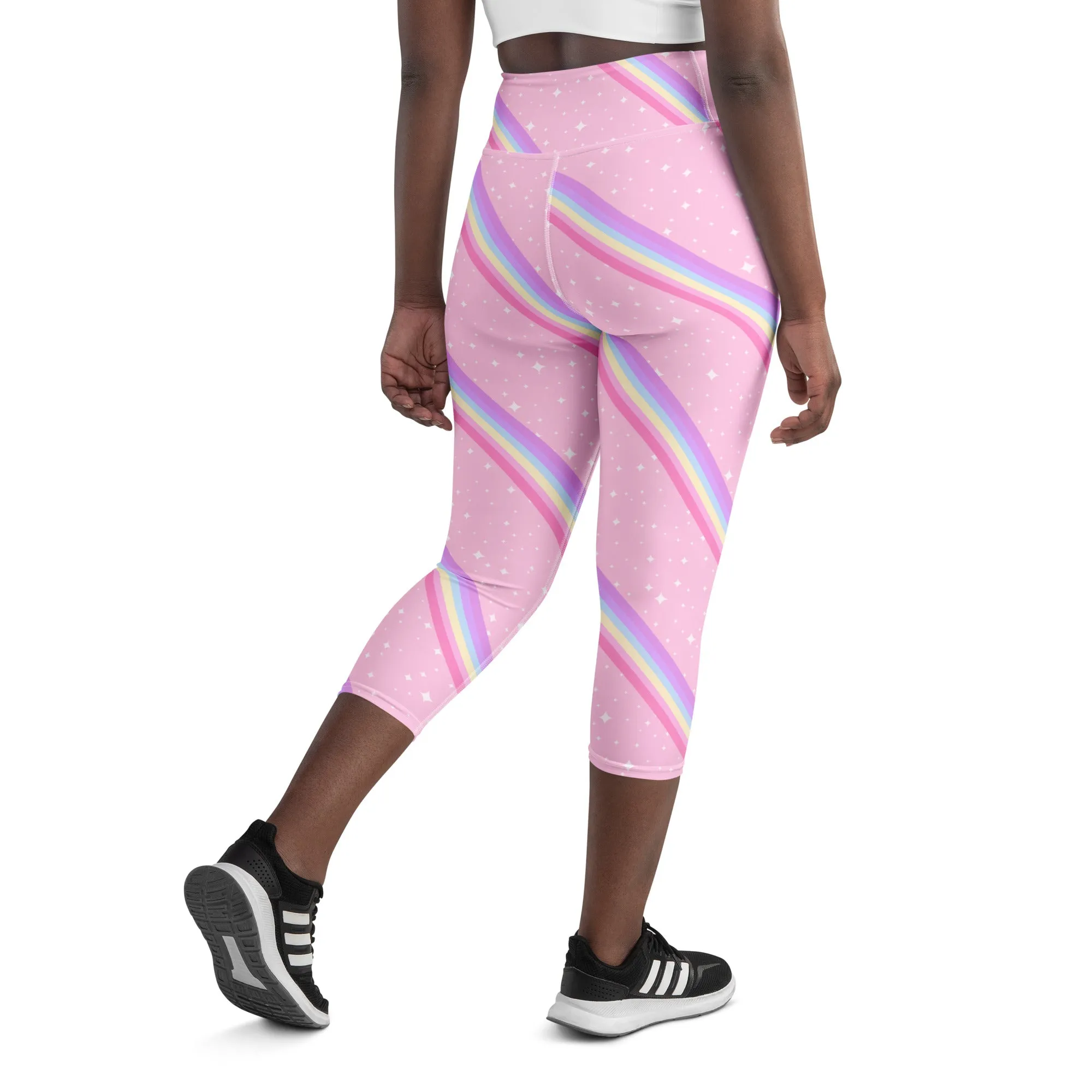 Kawaii Sparkle Cake Rainbow Beam Yoga Capri Leggings