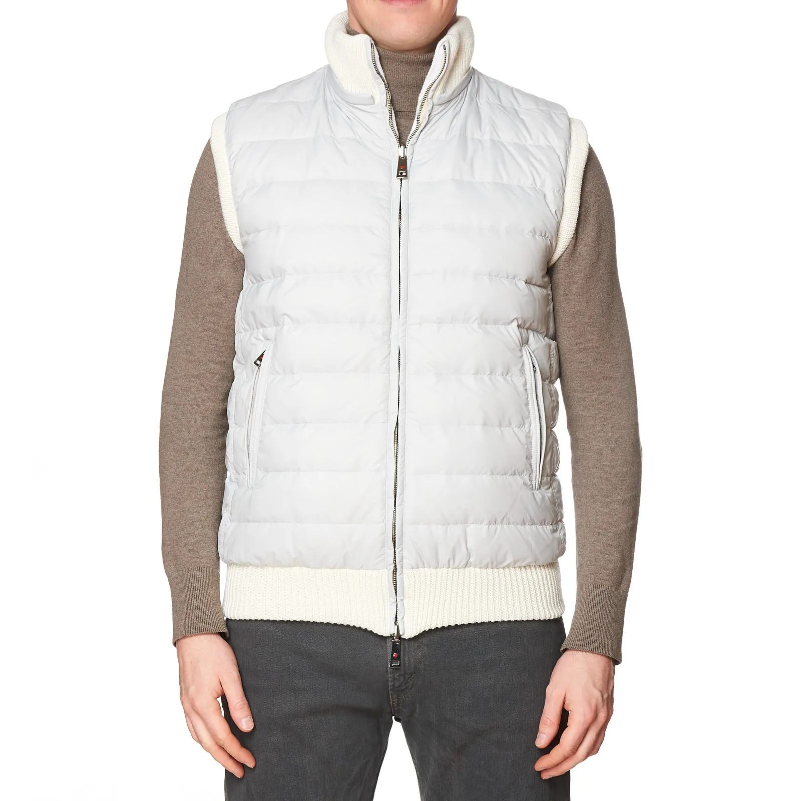 KITON KIRED "Tai" Gray-Beige Wool Knitted Goose Down Reversible Puffer Vest 50 M