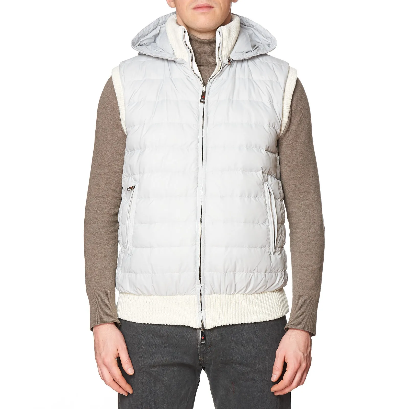 KITON KIRED "Tai" Gray-Beige Wool Knitted Goose Down Reversible Puffer Vest 50 M