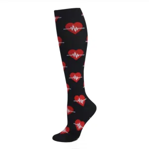 Knee High Nurse Heart Cartoon Socks, Fun Novelty Women 360 Degree Artwork Character Designed Crew Socks