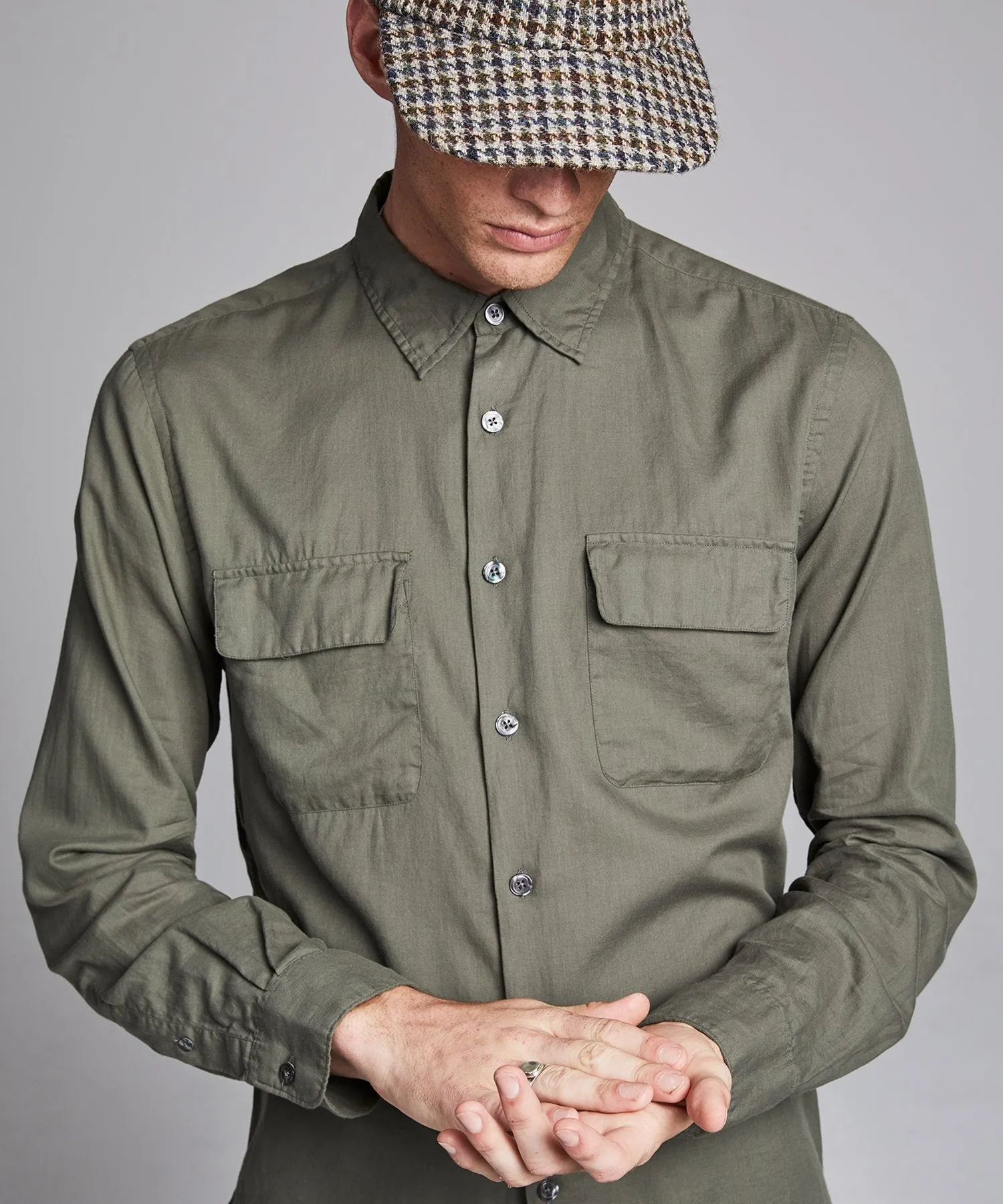 Lightweight Italian Military Shirt in Sage