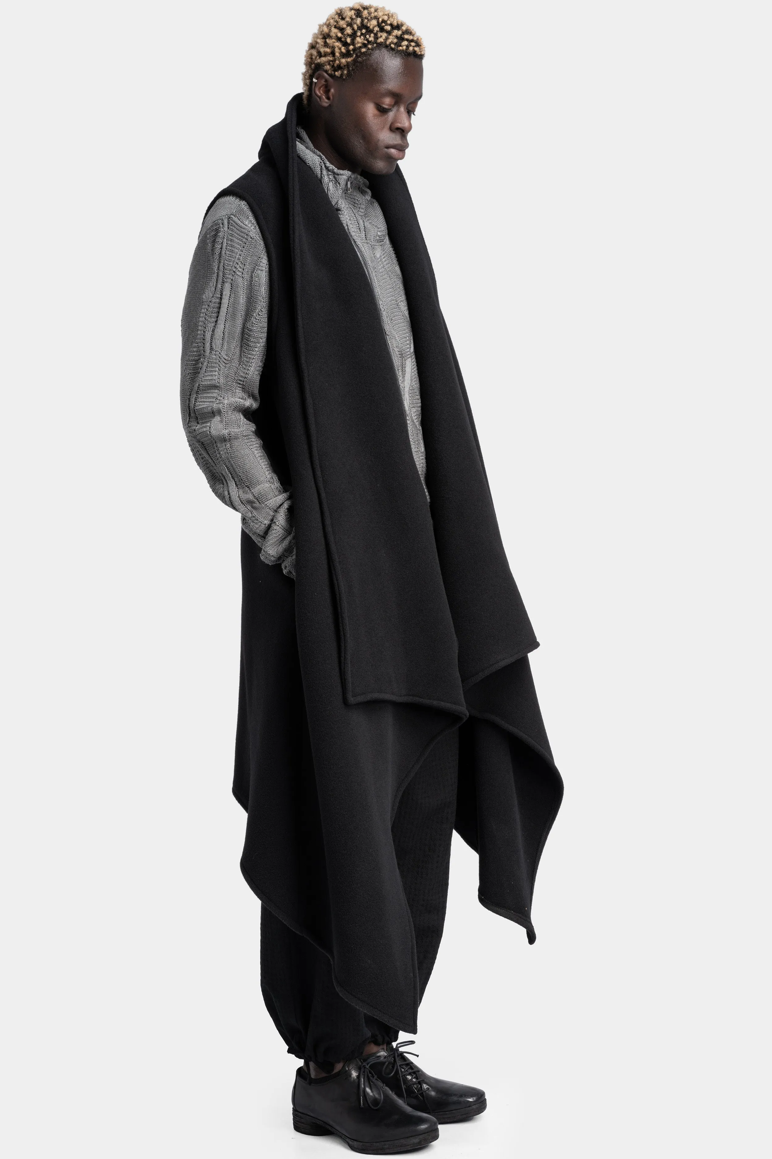 Long draped wool vest