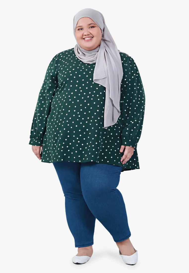 Lovie Polka Dot Prints Blouse - Dark Green