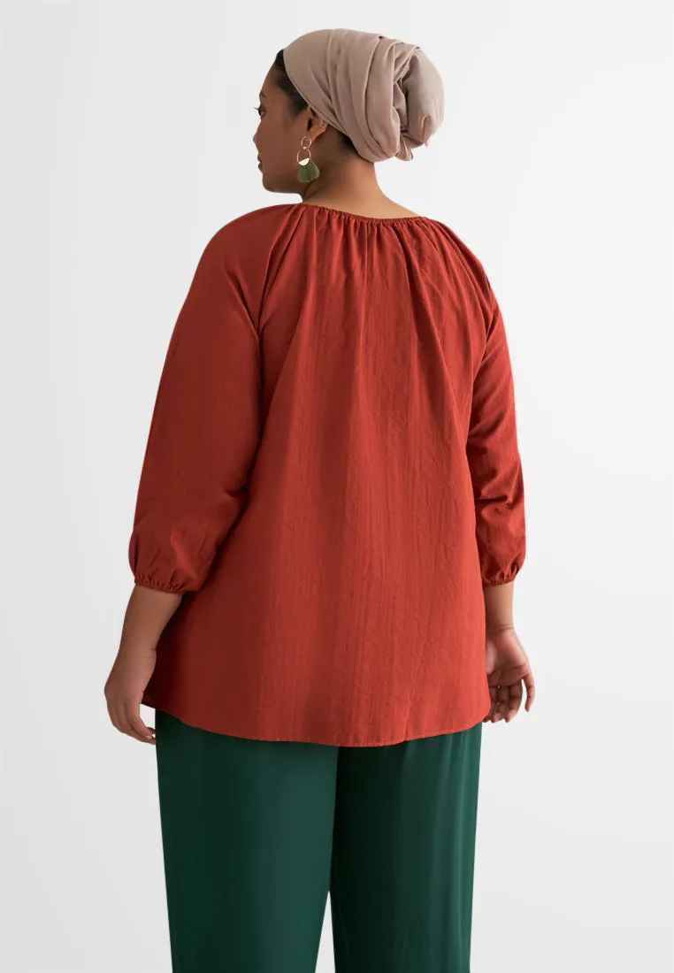 Maahi Half Button Puff Sleeve Textured Blouse