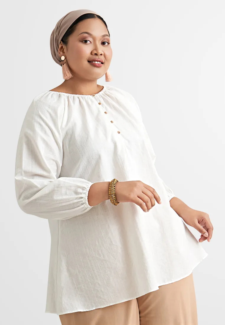 Maahi Half Button Puff Sleeve Textured Blouse