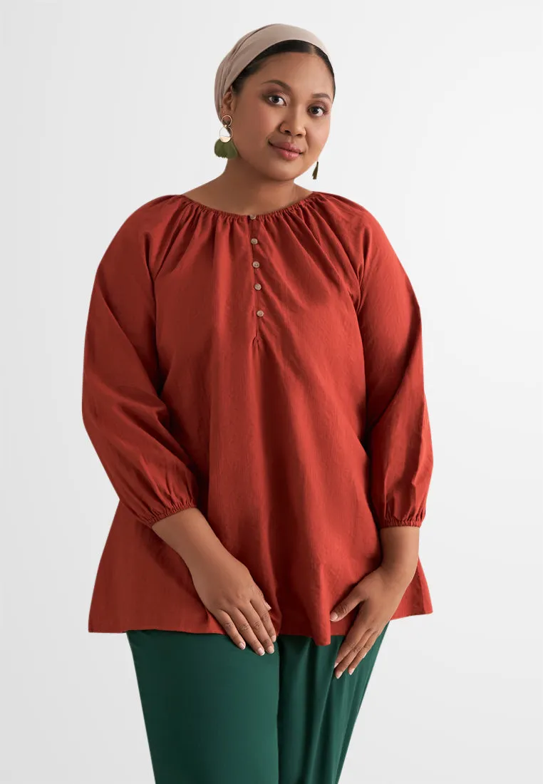 Maahi Half Button Puff Sleeve Textured Blouse