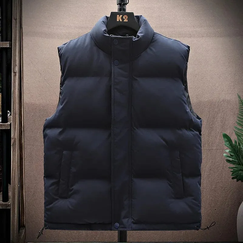 Men's Cotton Puffer Vest Jacket | Sleeveless Solid Color Waistcoat | New Windbreaker Outerwear