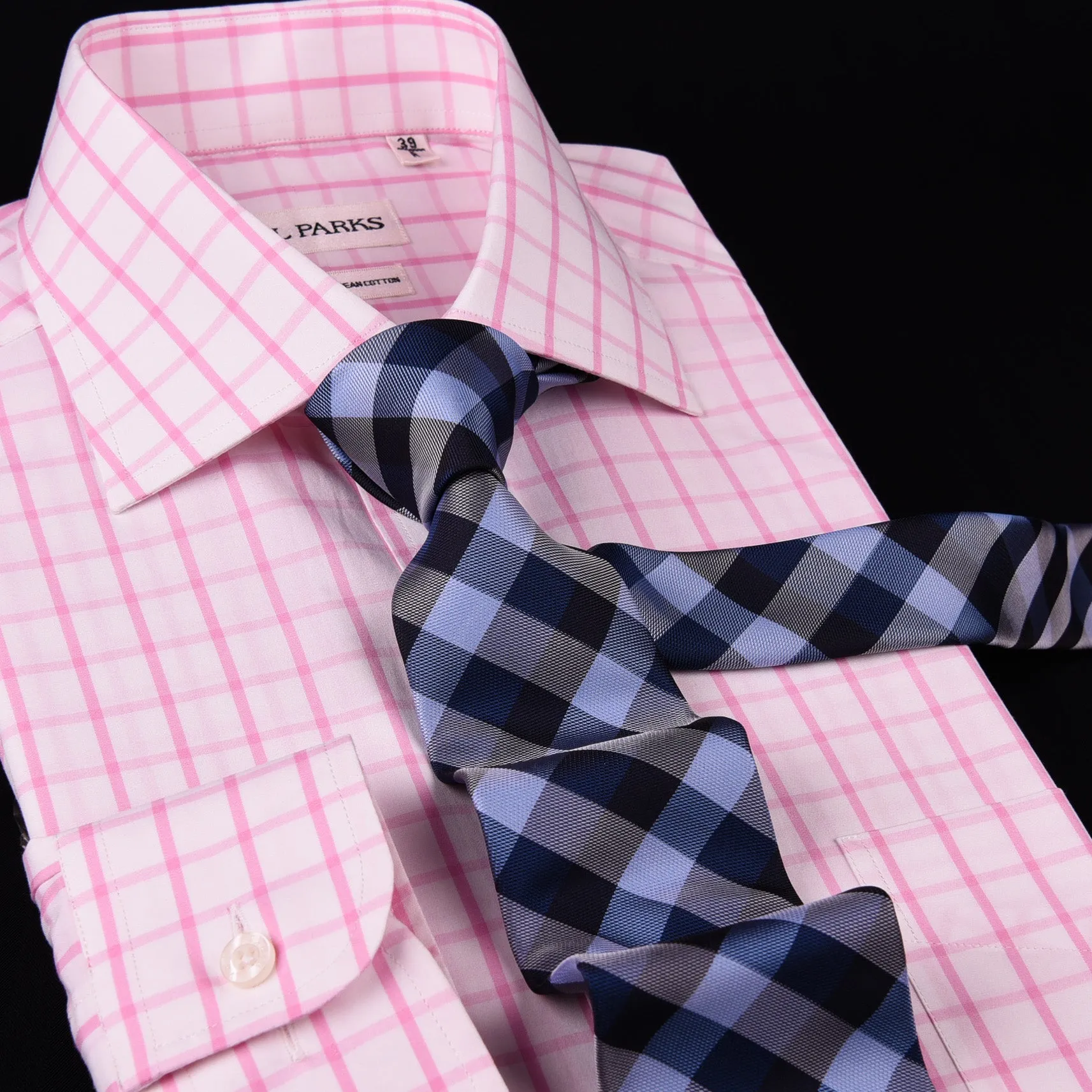 Mens Pink Plaids & Checks Formal Business Dress Shirt Lightweight Easy Iron Top in Single Button Cuffs