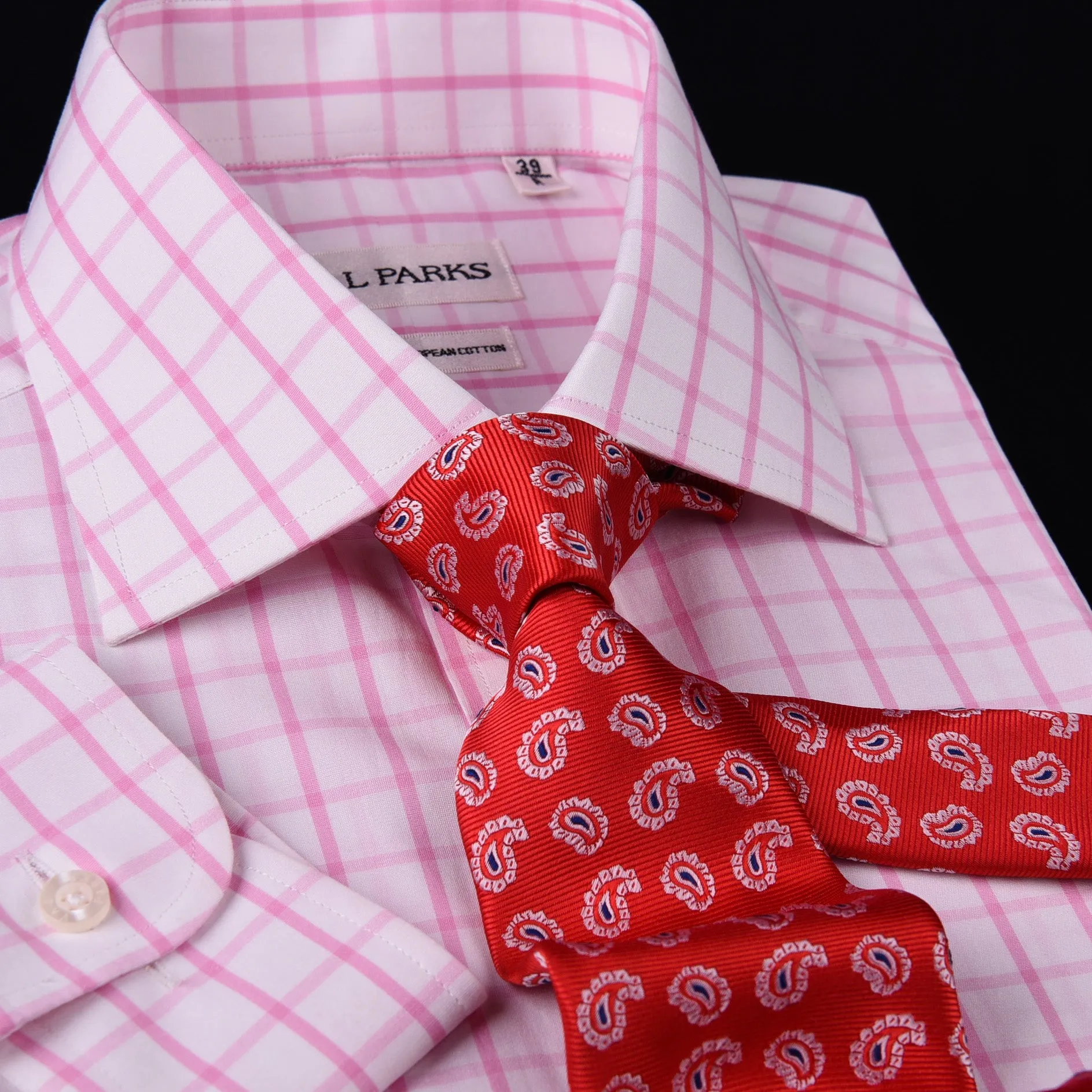 Mens Pink Plaids & Checks Formal Business Dress Shirt Lightweight Easy Iron Top in Single Button Cuffs