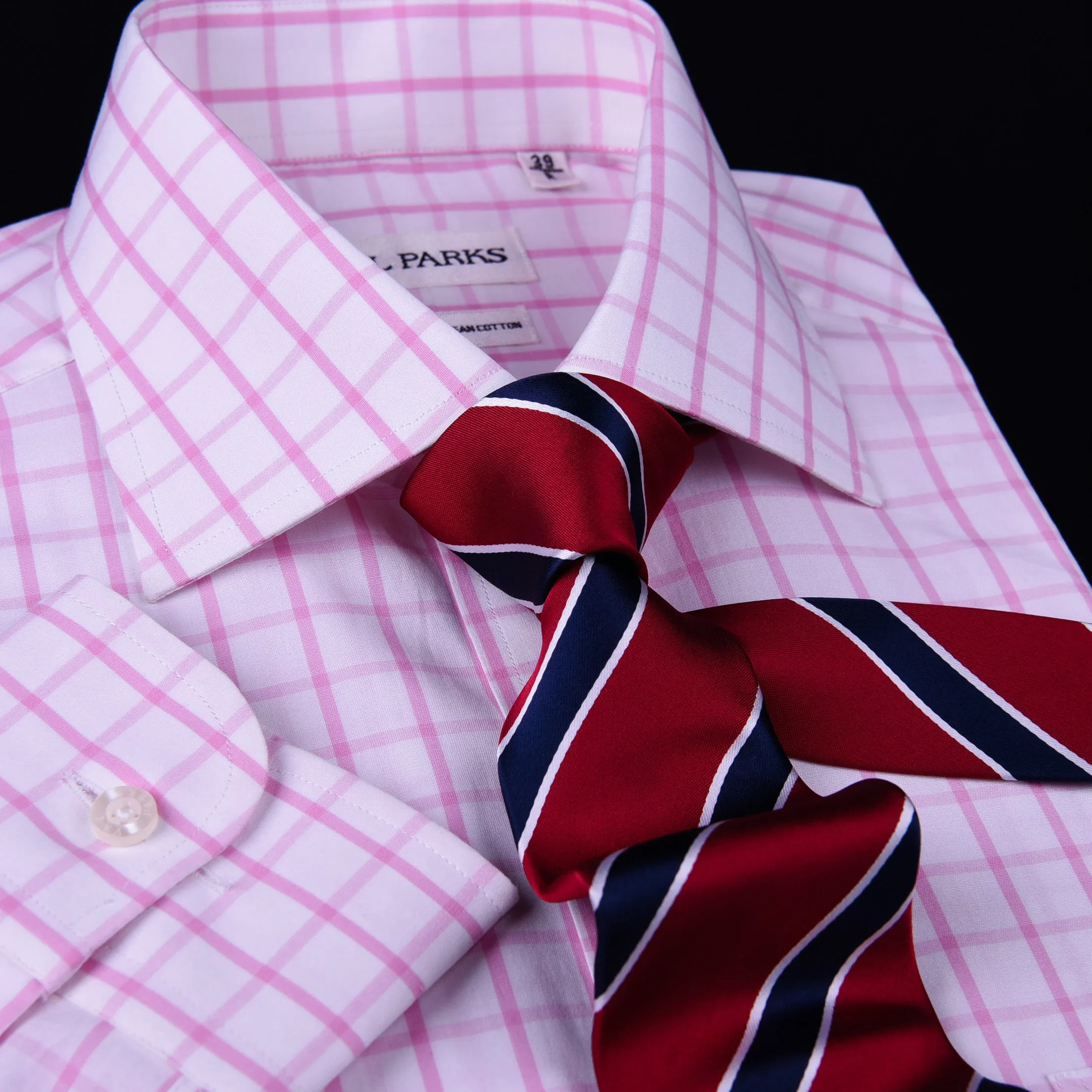 Mens Pink Plaids & Checks Formal Business Dress Shirt Lightweight Easy Iron Top in Single Button Cuffs