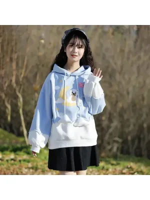 Metaversmall Kawaii Women Hoodies Harajuku Bear Print Cute Drawstring Hooded Sweatshirts Winter Long Sleeve Female Sweet Pullover Tops