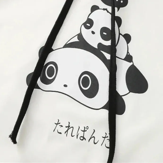 Metaversmall Panda Print Cute Cotton Hooded Sweatshirts For Women Long Sleeve Drawstring Hoodies Sweet Style Tops 2021 Summer Kawaii Clothes