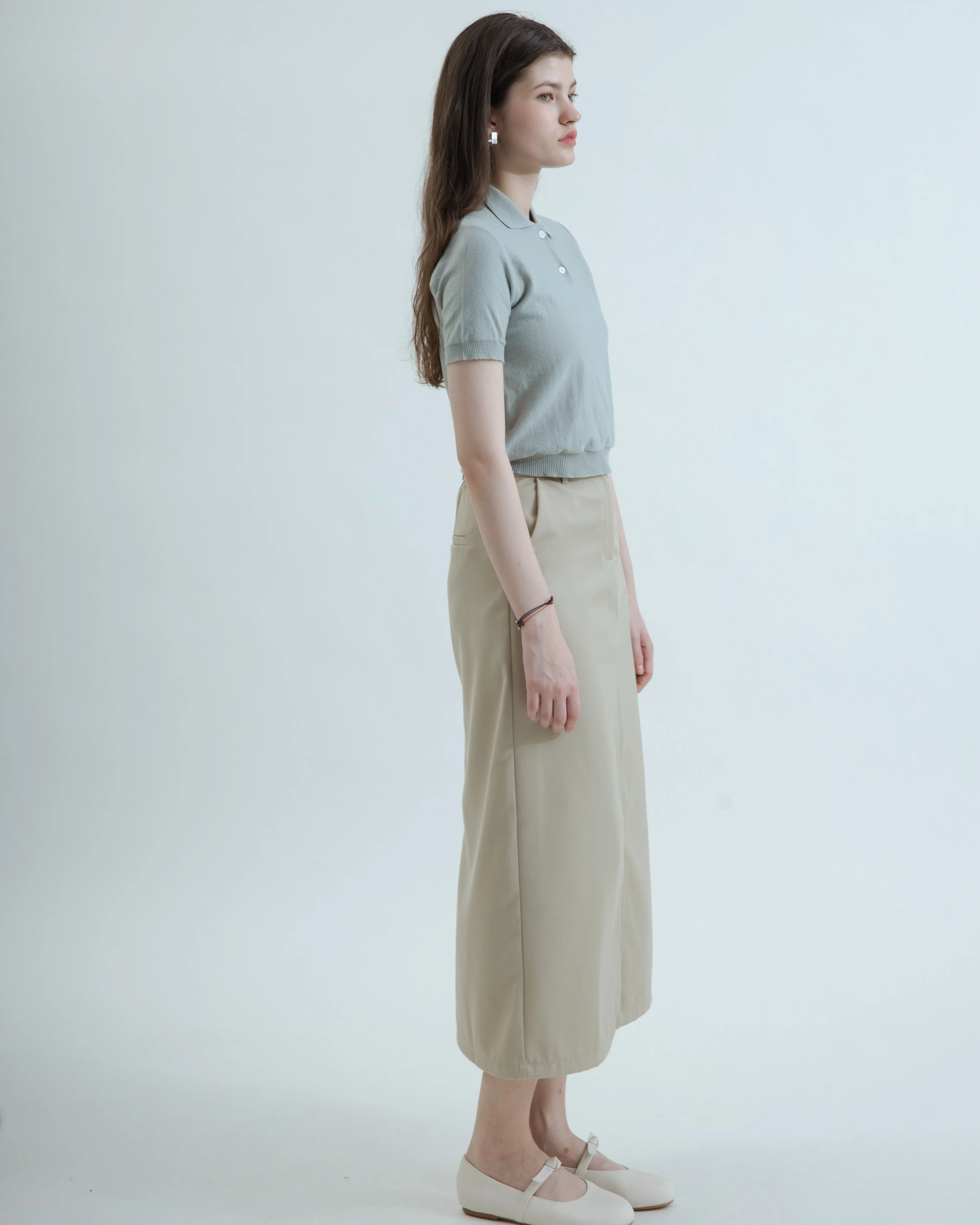 Mindy Back Elastic Tailored Skirt (Beige)