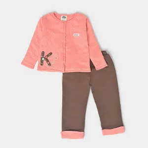 Misty Front Open Sweatshirt & Pajama Set Peach & Brown