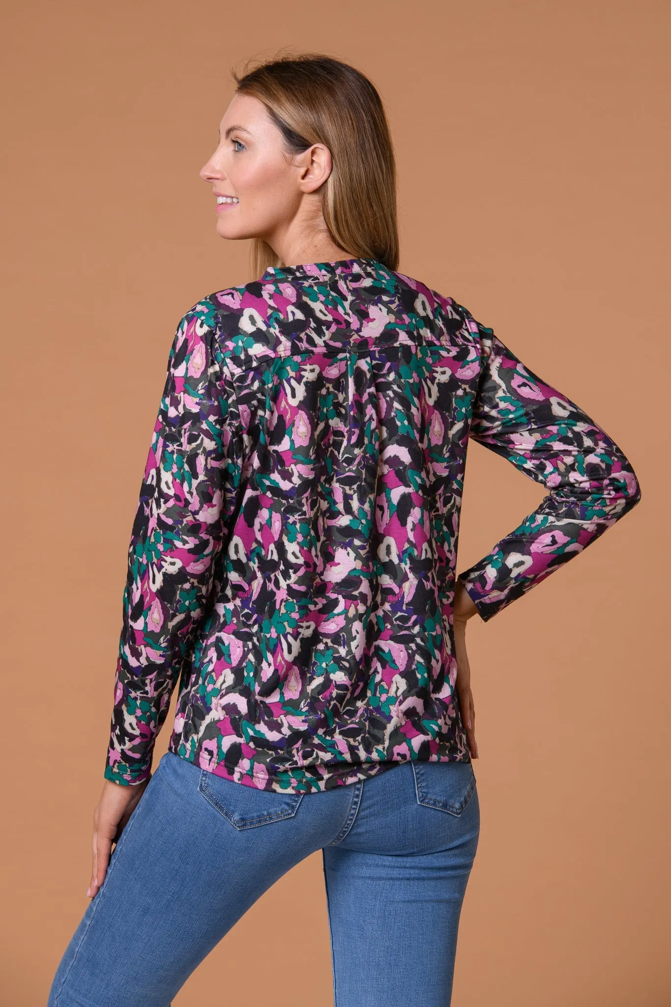 Modest Floral Nehru Collar Top-Multi