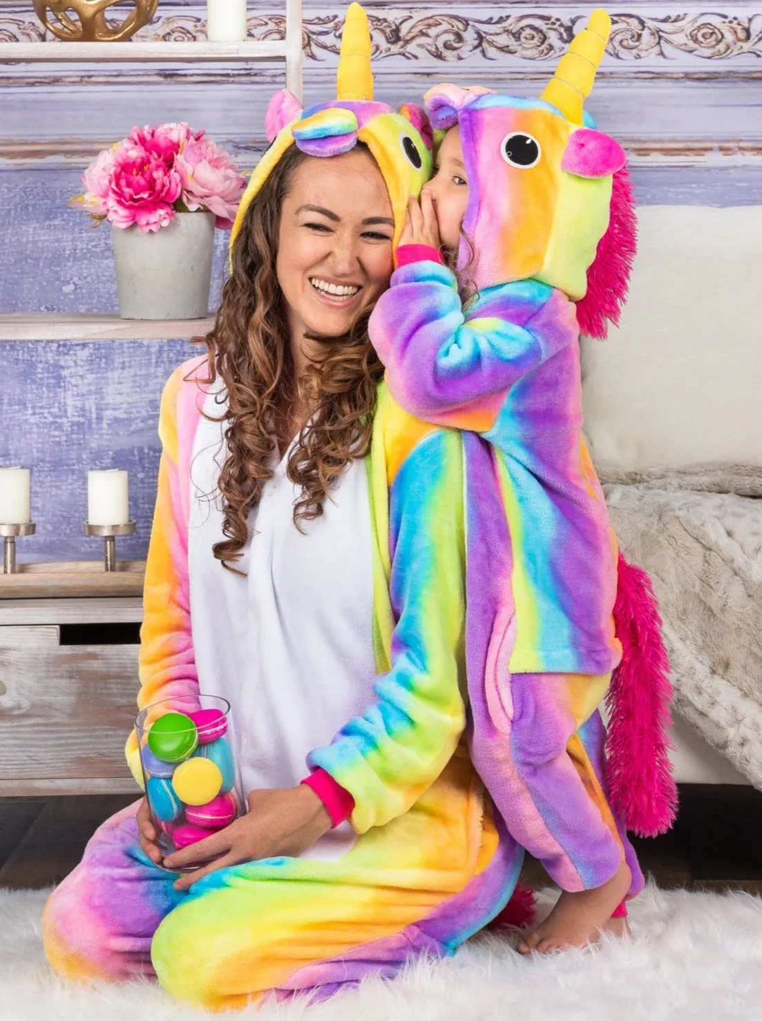 Mommy and Me Pastel Rainbow Unicorn Onesie Pajamas