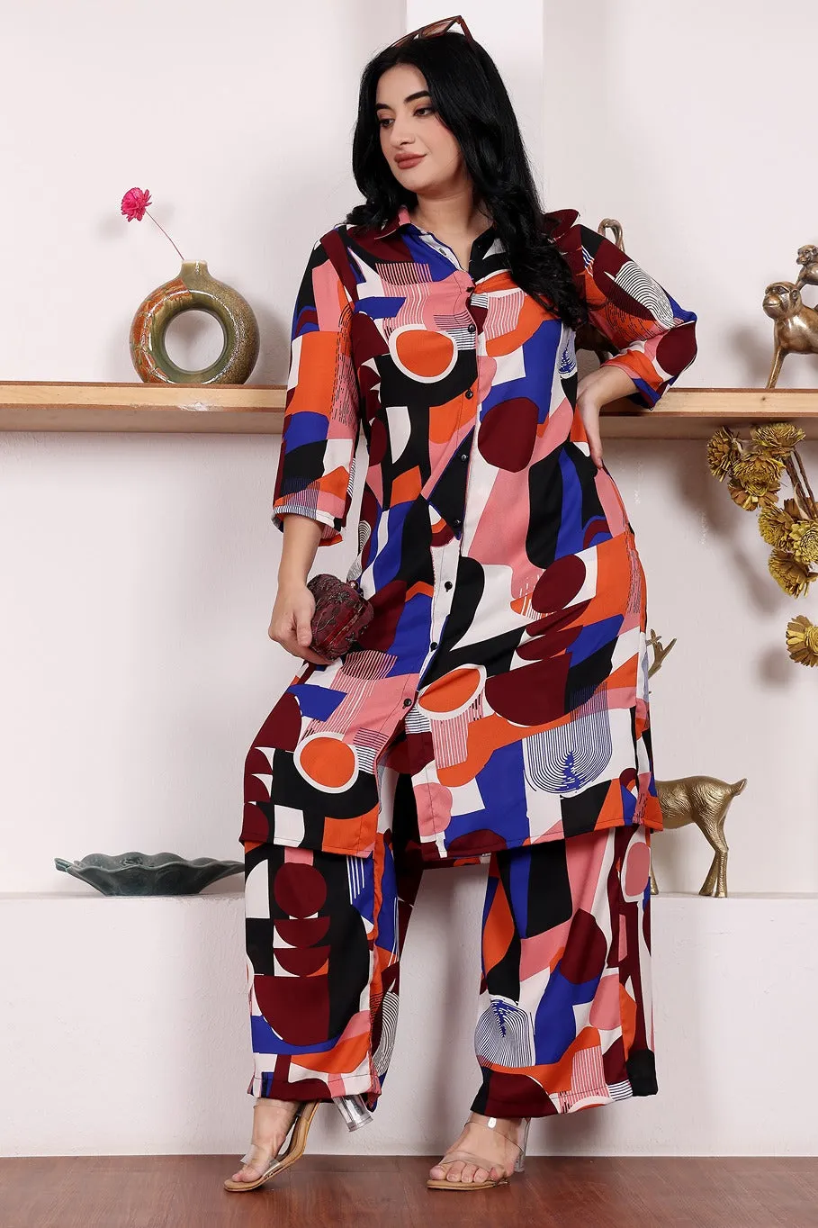 Multicolored Abstract Printed Co-ord Set