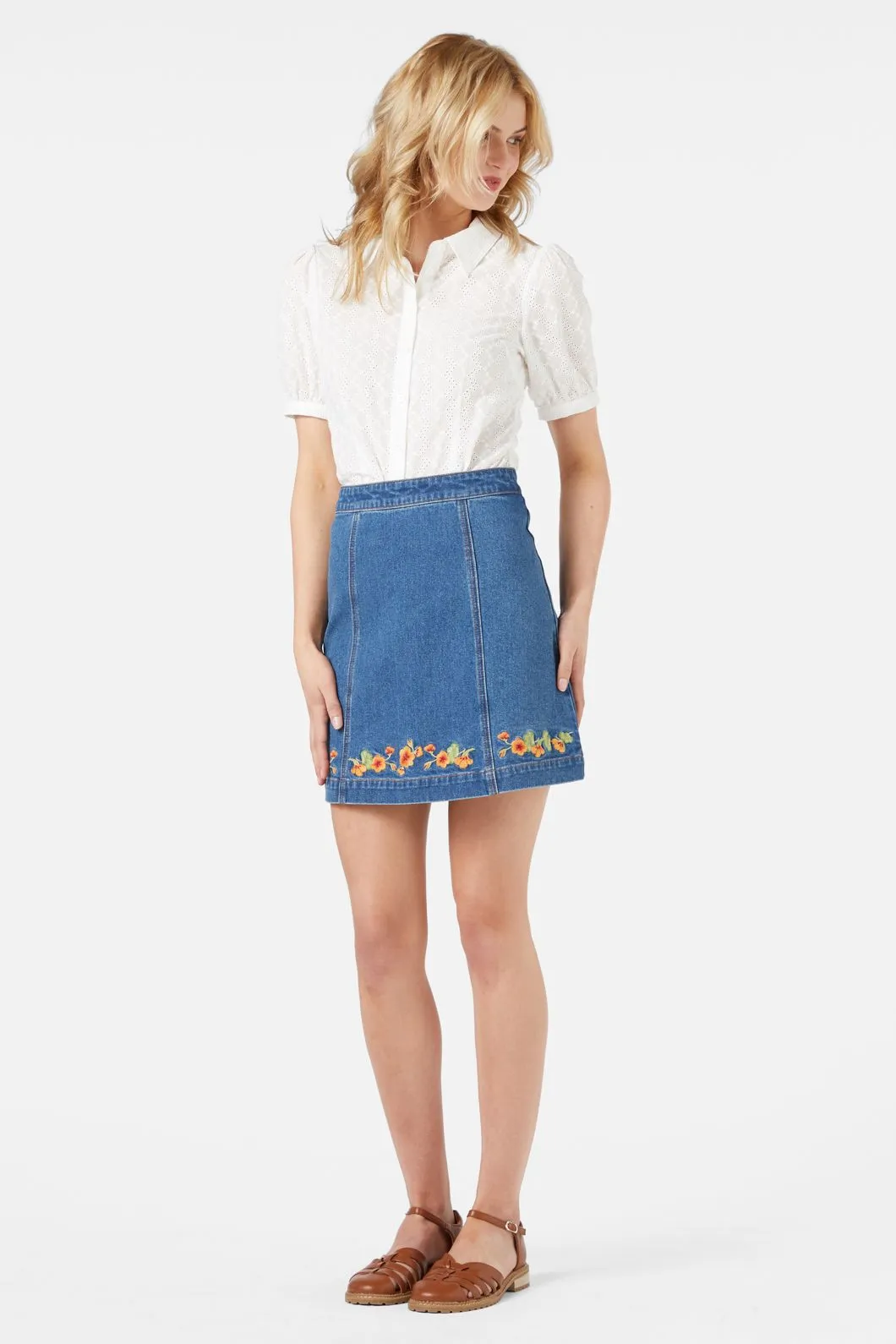 Nasturtium Embroidered Mini Skirt