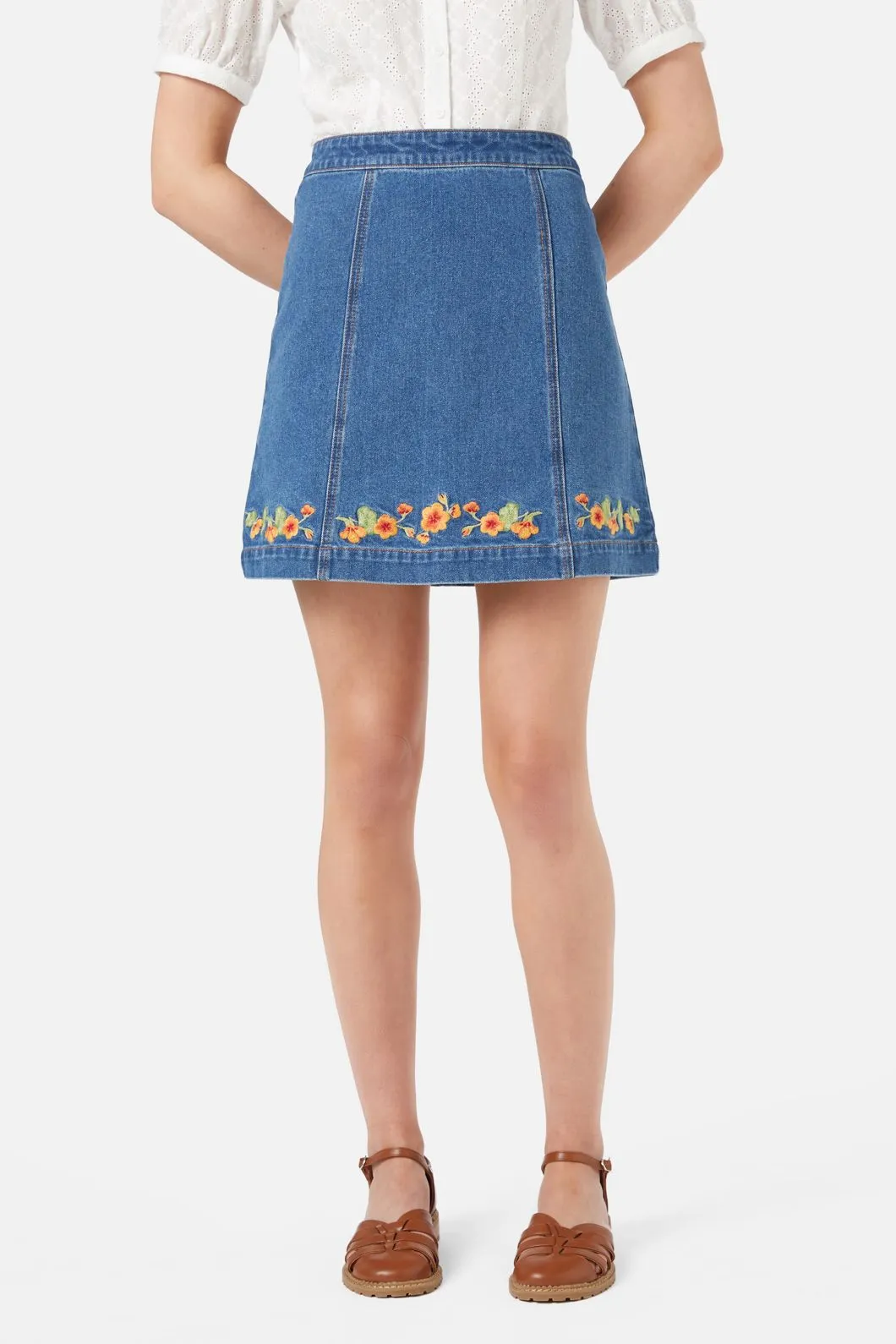 Nasturtium Embroidered Mini Skirt