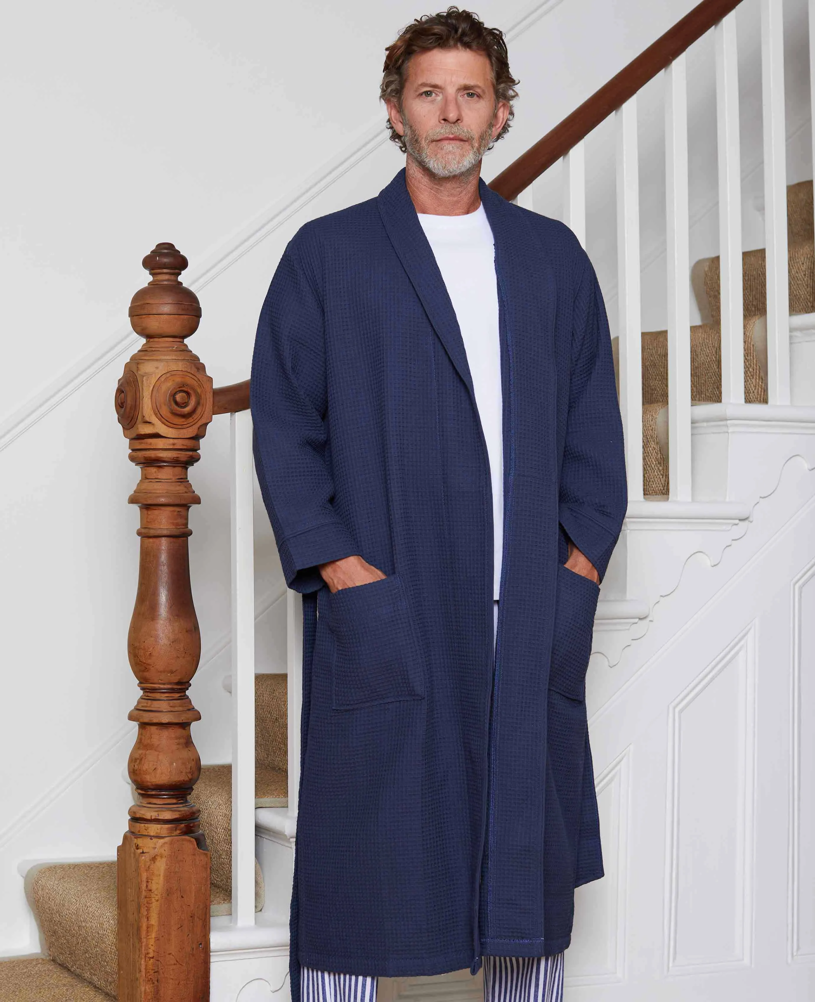 Navy Waffle Dressing Gown