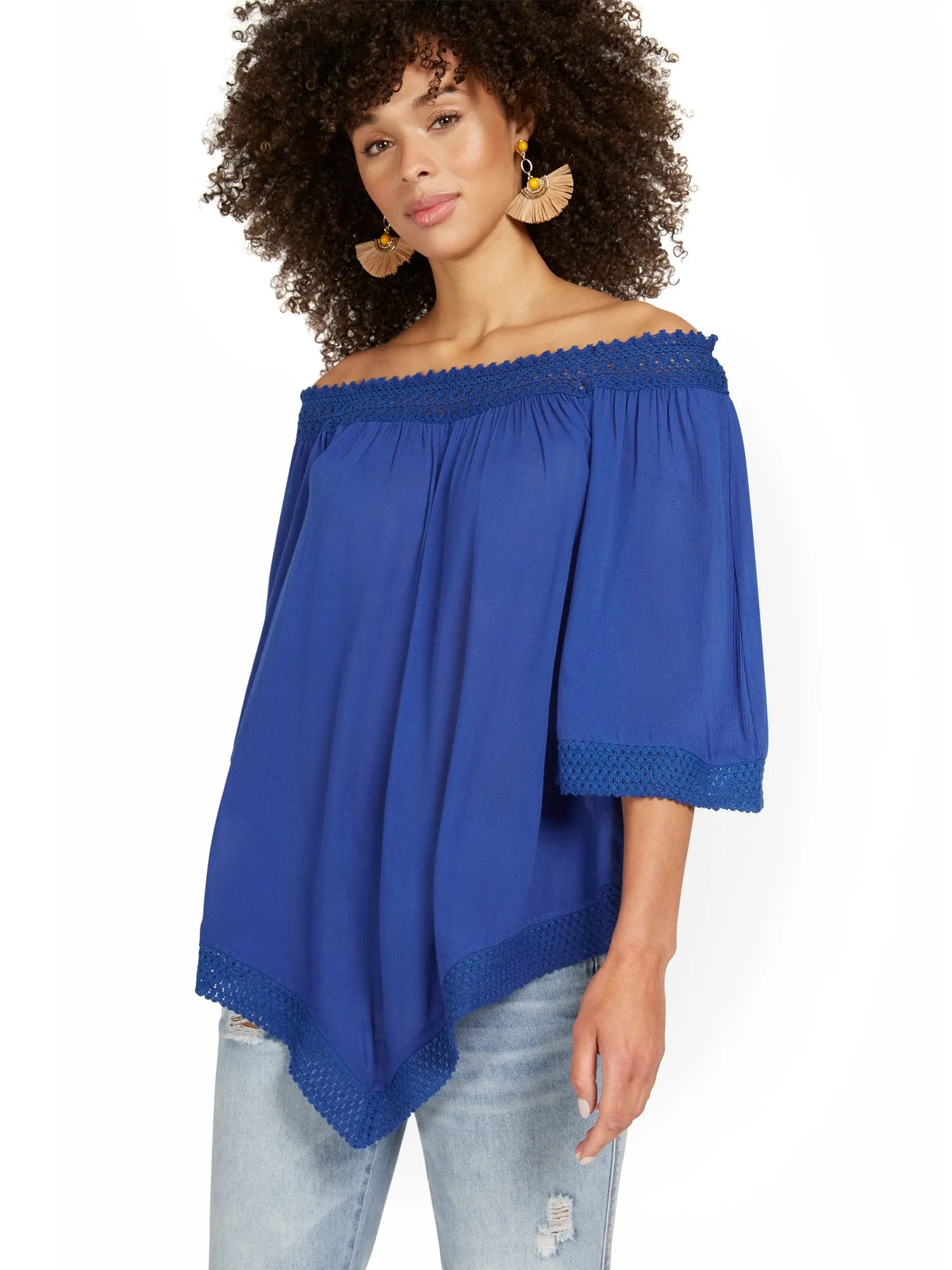 Off-The-Shoulder Crochet Tunic Top