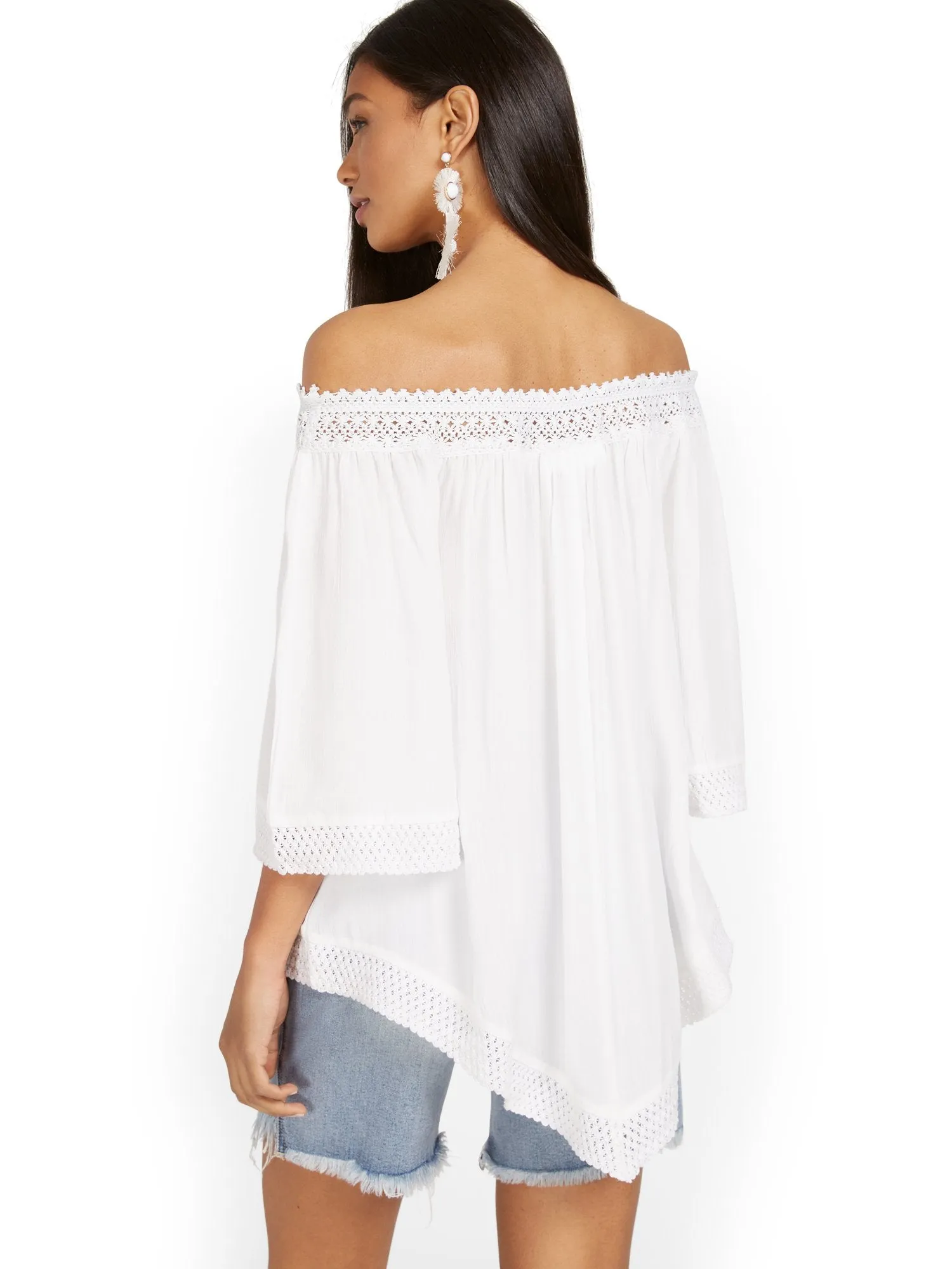 Off-The-Shoulder Crochet Tunic Top