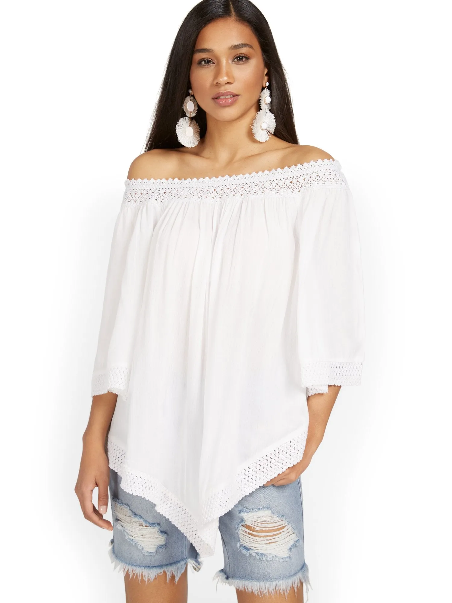 Off-The-Shoulder Crochet Tunic Top