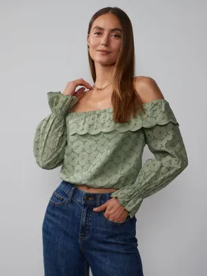 Off-The-Shoulder Eyelet Flounce Blouse