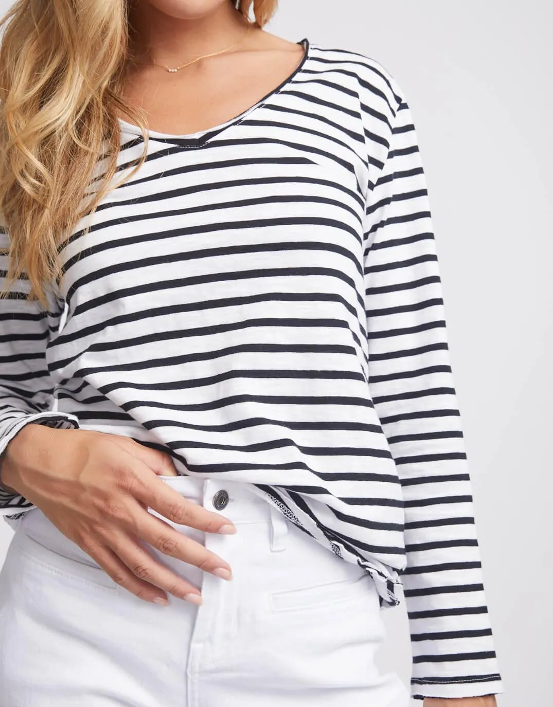 Original V-Neck Long Sleeve T-Shirt - Black/White Stripe