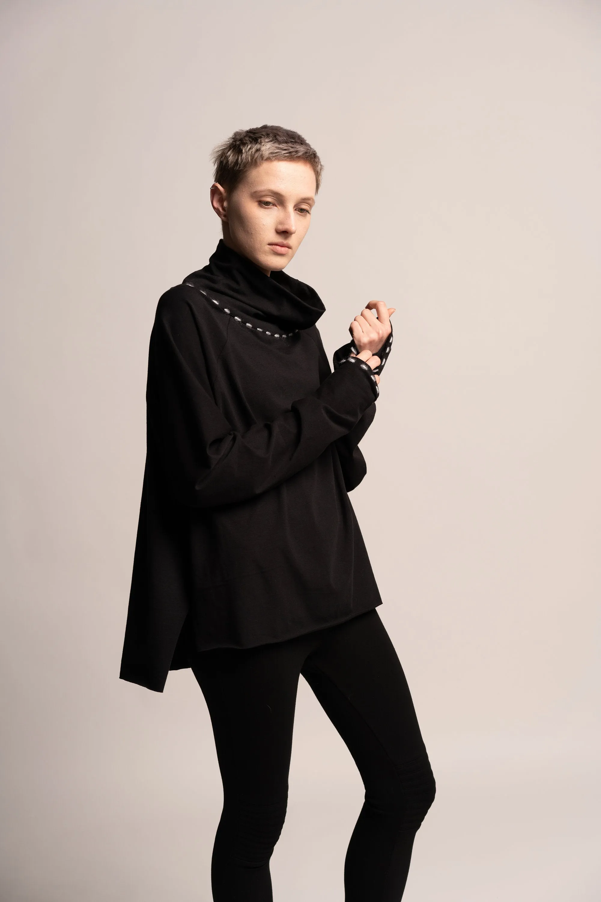 Oversize Black Turtleneck Tunic Top