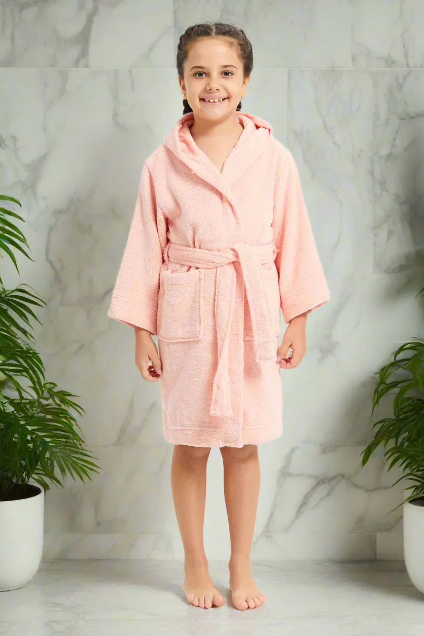 Pink Hooded Belted Kids Bathrobe