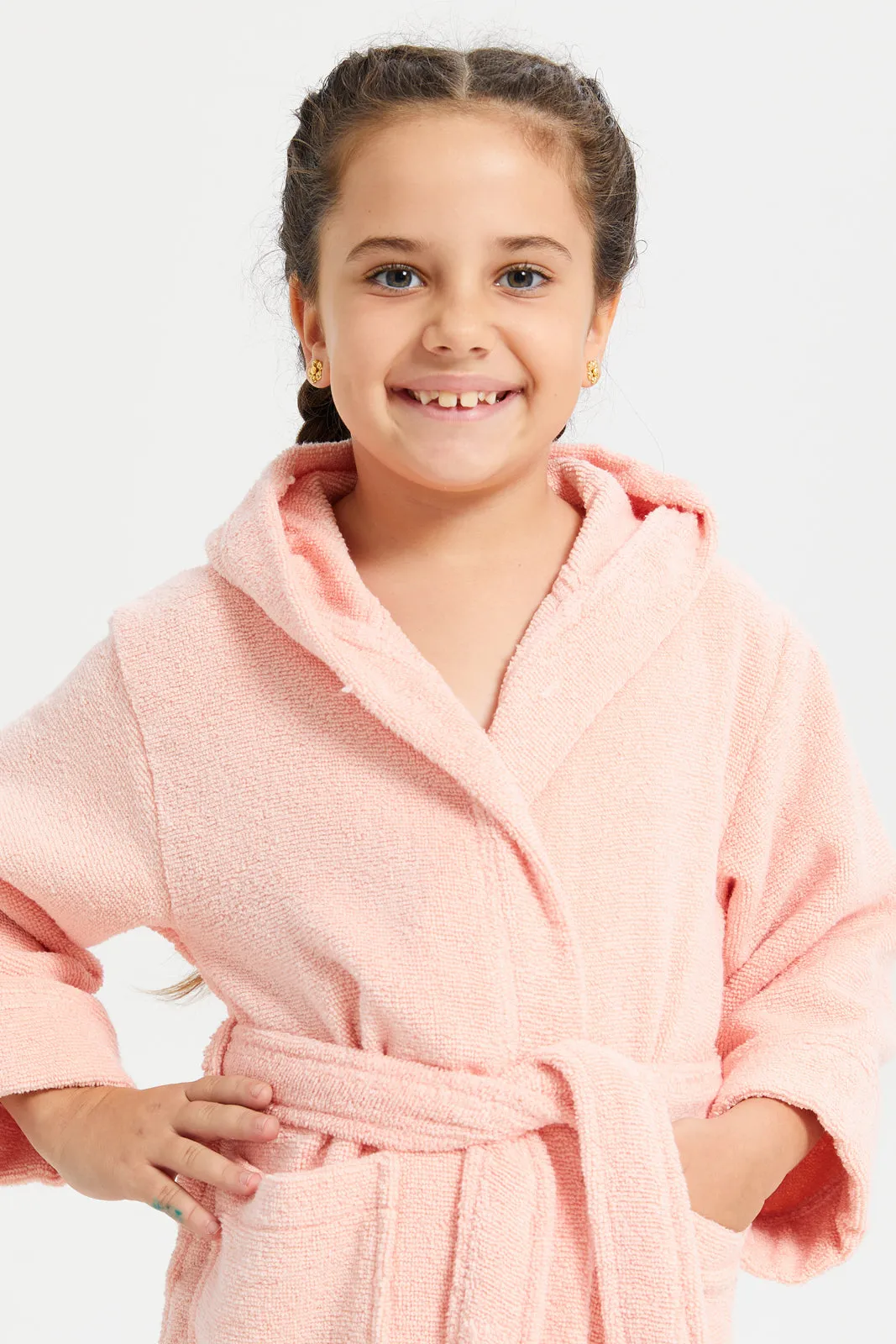 Pink Hooded Belted Kids Bathrobe