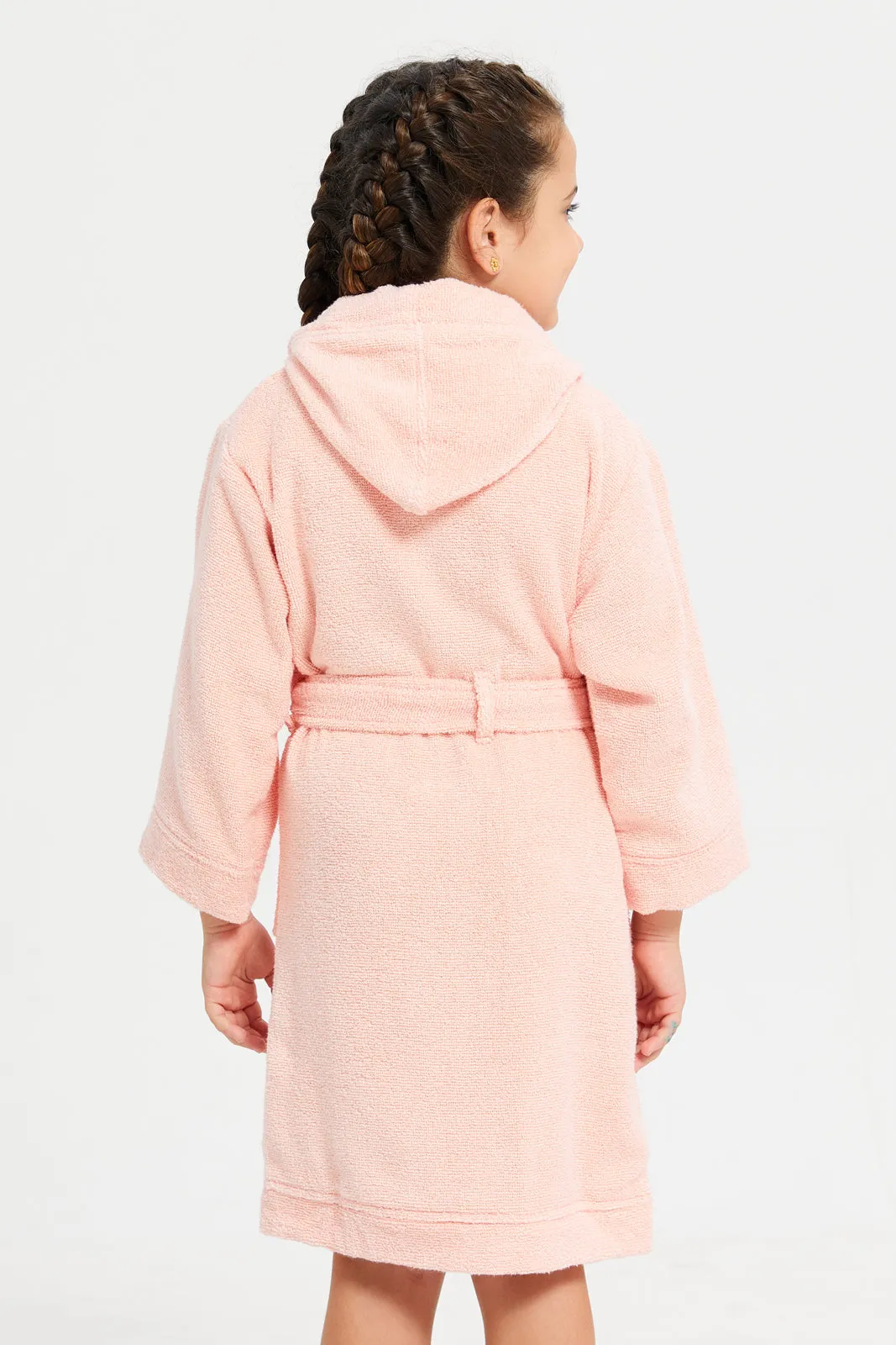 Pink Hooded Belted Kids Bathrobe