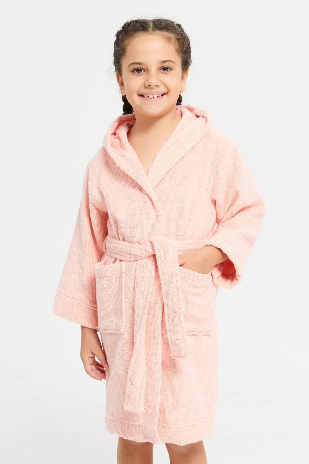 Pink Hooded Belted Kids Bathrobe