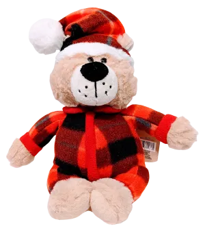 Plush Bedtime Bear with Red Plaid Winter Pajamas & Hat