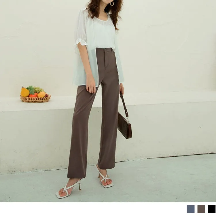 PURE COLOR HIGH WAIST STRAIGHT LONG PANTS