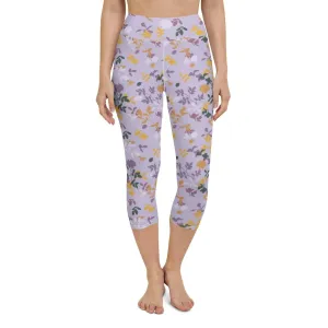 Purple Floral Women's Capri Yoga Pants