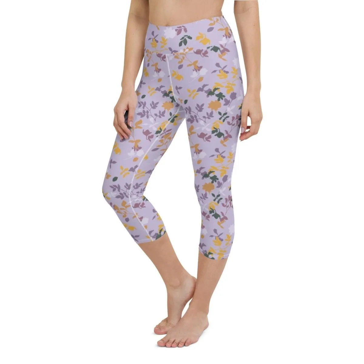 Purple Floral Women's Capri Yoga Pants