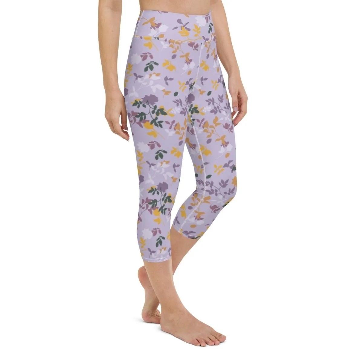 Purple Floral Women's Capri Yoga Pants