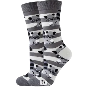 Raccoon Cartoon Socks, Fun Novelty Unisex 360 Degree Artwork Character Designed Crew Socks