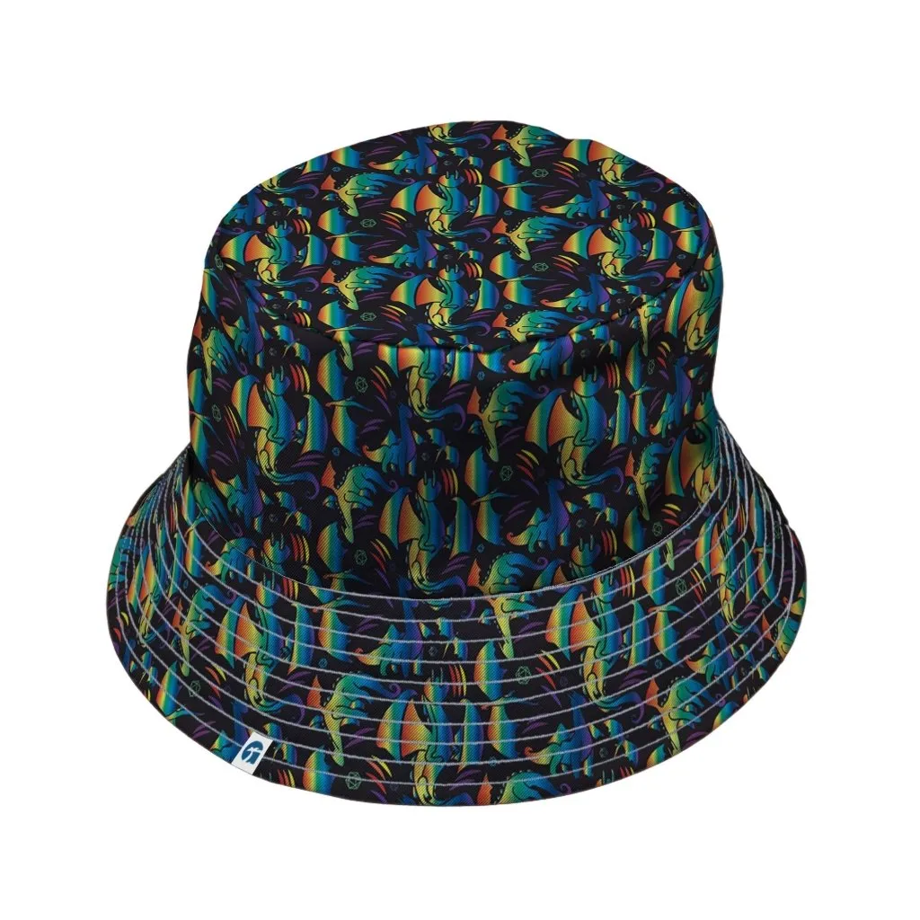 Rainbow Dragons DND Dice Black Bucket Hat