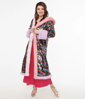 Rainbow Sequin Long Coat