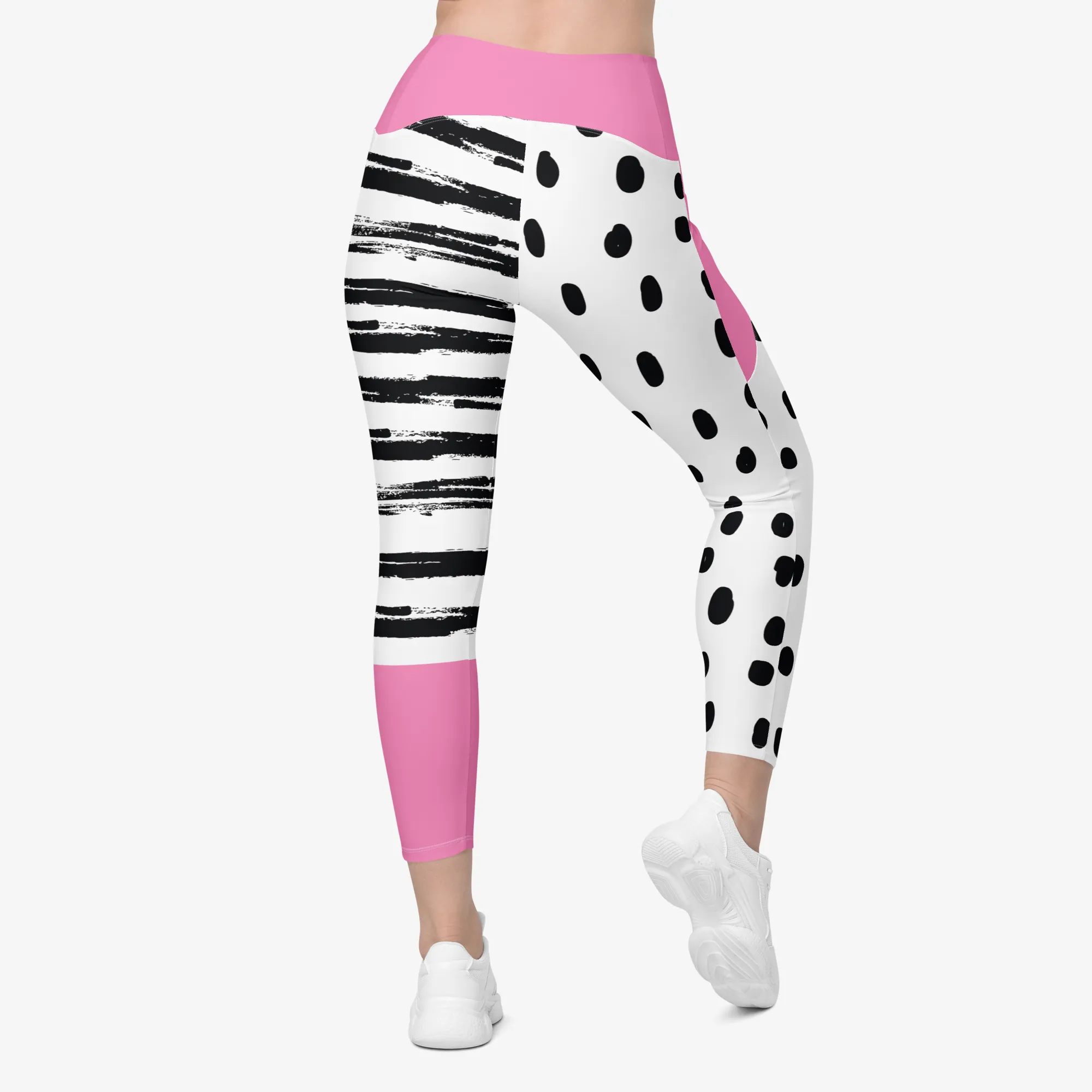 Recycled Printed Leggings "Dots&Stripes" Pink with pockets